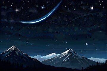 starry night sky. only sky, mountains and stars. Generative AI