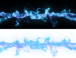 Fluid stream of blue particles dances on black and alpha backdrop, forming an abstract pattern. particle dynamics, perfect for adding a modern twist to visual projects. 3D render - 768073404