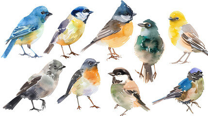 Fototapeta premium set of watercolor birds isolated