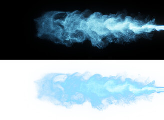 Blue smoke trail isolated on black and alpha transparent background, conveying a cool and sleek effect for overlays. - obrazy, fototapety, plakaty