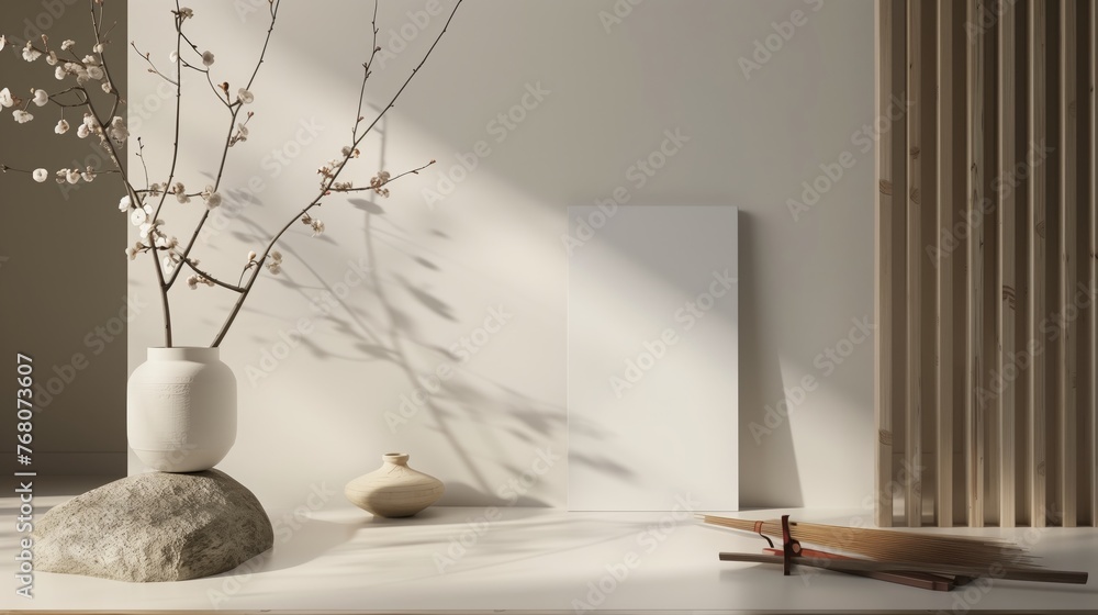 Poster the white sheet of paper with a clean background and rocks. generated by artificial intelligence.