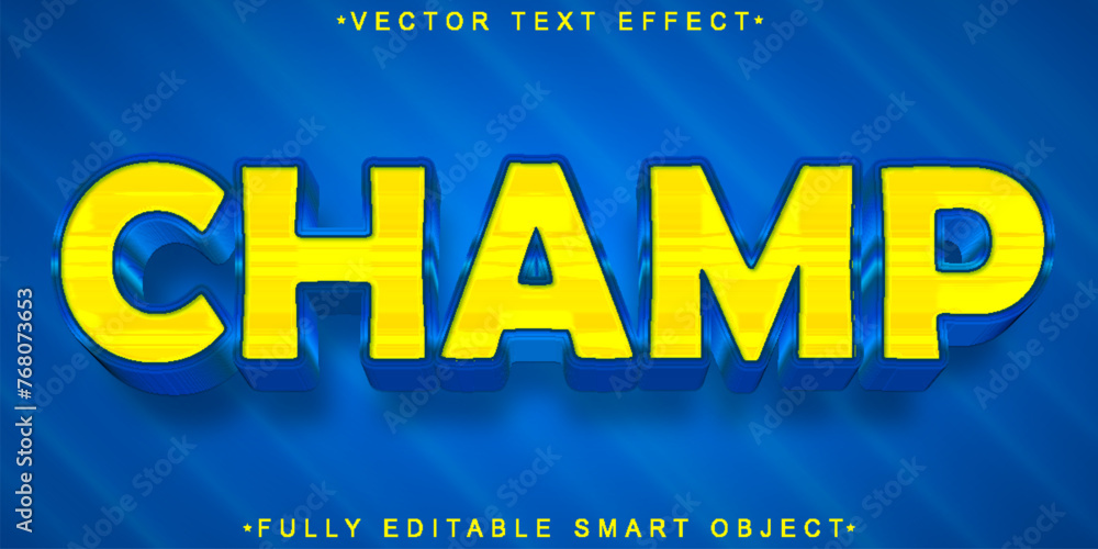 Poster cartoon yellow champ vector fully editable smart object text effect