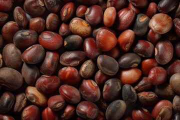 Obraz premium Coffee beans and cherry before processing , emphasizing their dense texture and rich color