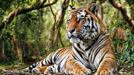 Obraz premium Close-Up Tiger in Jungle: Captivating Wildlife Portrait for Tiger Day 