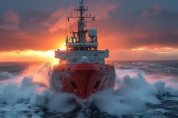 Honoring those who serve: A Coast Guard cutter on patrol, a symbol of safety and security. - obrazy, fototapety, plakaty