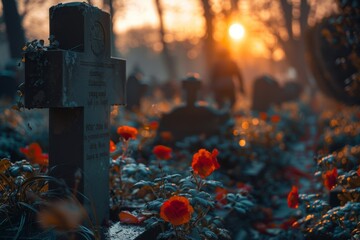 Honoring our heroes: A field of grave markers, a testament to the sacrifices made by our fallen soldiers. - obrazy, fototapety, plakaty