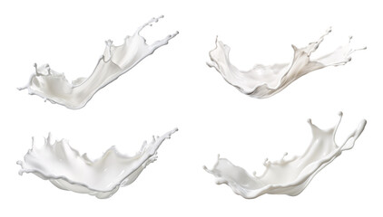 milk splash wave swirls set isolated on a transparent background, diary milk splashes, flying milk on the air cut out