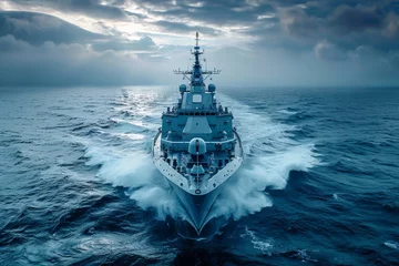 Foto op Plexiglas Never Forget: The Navy ship sailing on the sea is a testament to the bravery and dedication of our sailors who fought for our liberty © DG