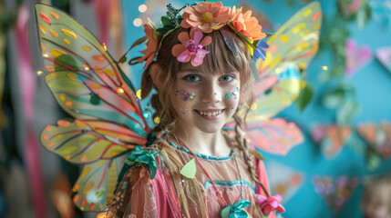Girl in a fairy or butterfly costume at a children's party