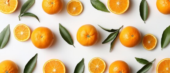   A cluster of oranges resting atop a white table near green foliage