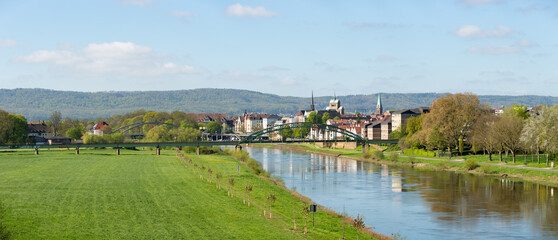 Fluss Weser in Minden als Panorama, NRW, Deutschland - 768076039