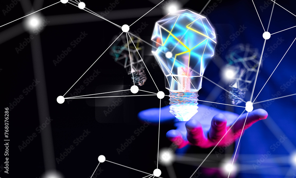 Poster Neural network 3D illustration. Big data and cybersecurity