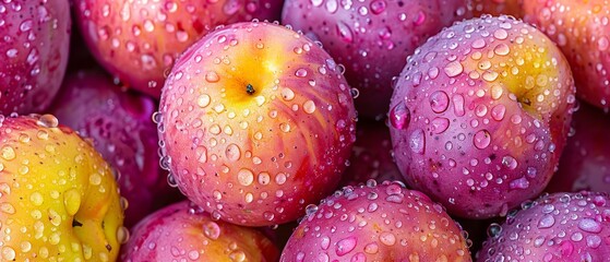   Close-up of apples with water droplets on top and bottom