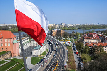Flag on Old Town during National mourning in Warsaw city, after Smolensk air disaster, Poland