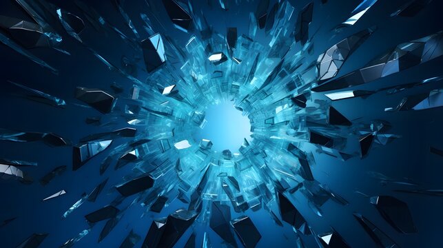 Shattered glass with blue theme illustration.