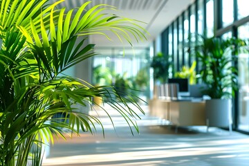 Bringing Nature into the Office: Green Plants Promoting a Sustainable and Employee-Friendly Corporate Environment. Concept Office Plants, Sustainability, Green Environment, Employee-Friendly