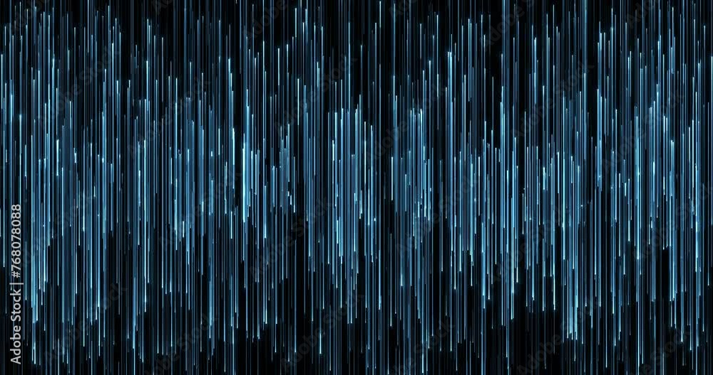 Poster vertical blue lines depicting data flow or streaming in a technological context. 3d render, 4k loop