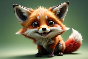 Fototapeta premium cute fox isolated on green background