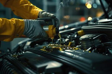 The Precision of Performance  Refueling and Maintenance of a Car Engine, Symbolizing the Essence of...