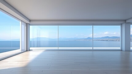 Sea view empty living room modern style 