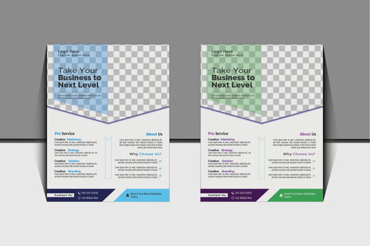 A bundle of 2 templates of different colors a4 flyer template, Flyer template layout design, Business flyer, flier mockup in bright colors, perfect for creative professional business, vector template.