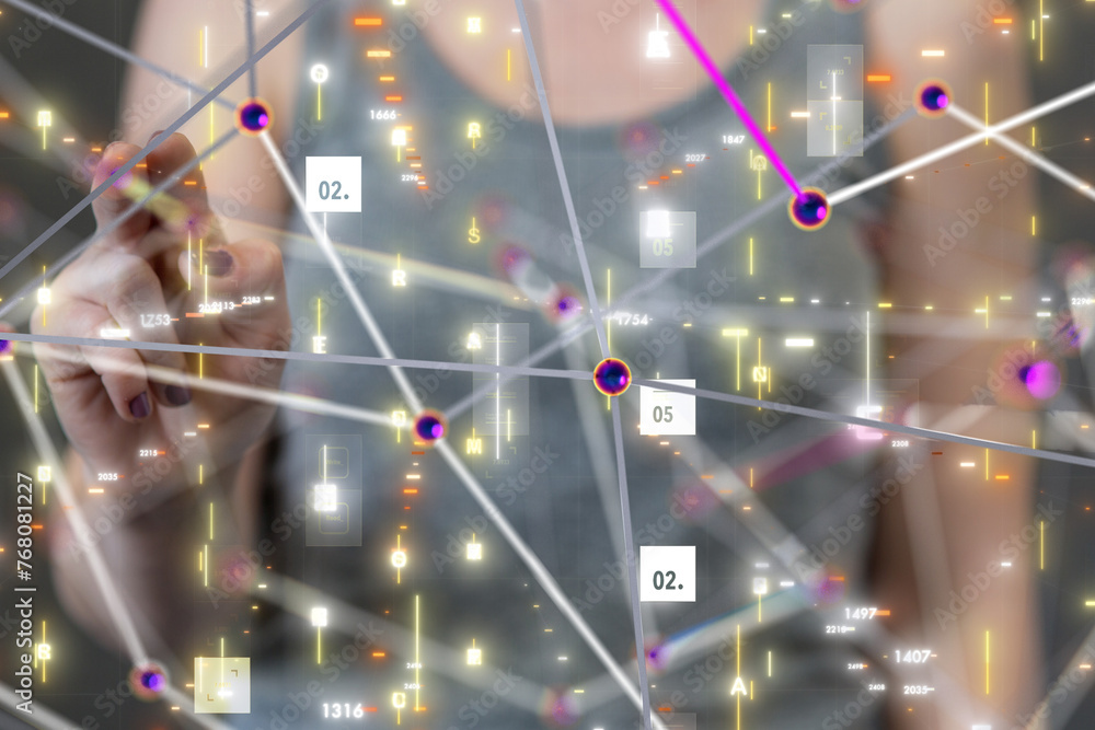 Poster neural network 3d illustration. big data and cybersecurity - 3d