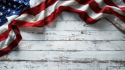 American Flag on Wooden Texture