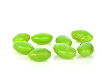 Green soy beans isolated on white background.