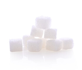 white Sugar cubes isolated on white background