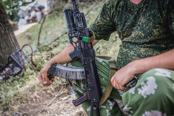 Pro-Russian militia checkpoint in Sloviansk during Russo-Ukrainian War in Donbas region, Ukraine