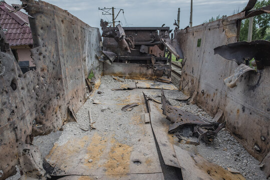 Railway cross, area of heavy fights with pro-russian separatists in Sloviansk during Russo-Ukrainian War in Donbas, Ukraine
