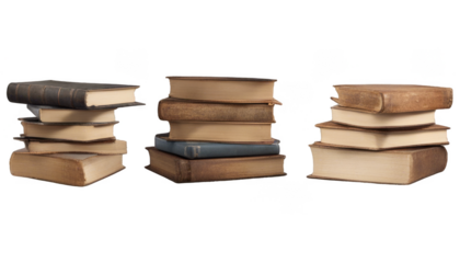 Pile of old books collection isolate on transparent background, cutout, png