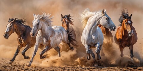  Horses Charging Through Dusty Terrain