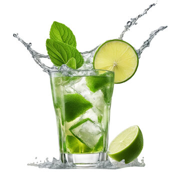 Caipirinha, mojito cocktail with lemon isolated on white background, cutout, png