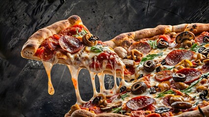Delicious Isolated Pizza on dark Background for Mouthwatering Food Designs