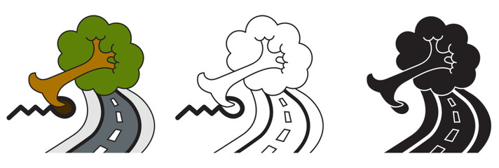 A fallen tree blocks the road.