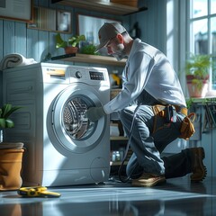 repairman on a washing machine