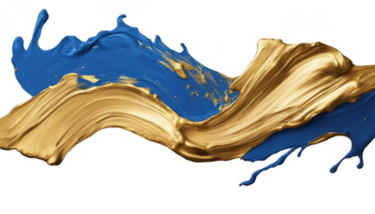 Gold and blue paint stroke isolate on transparent background, cutout, png