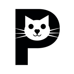 Cat Logo combine with letter P vector template