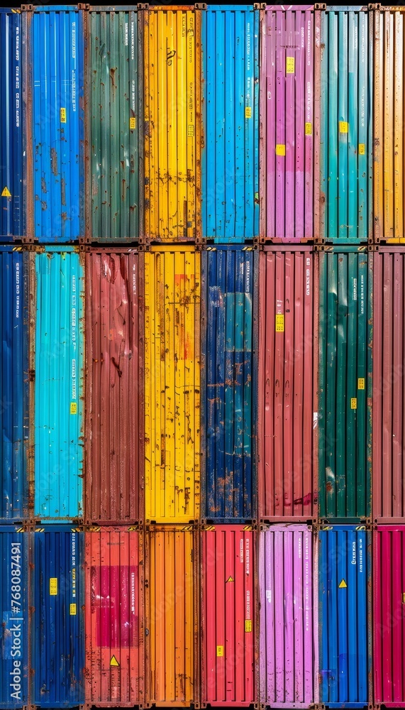Poster vibrant display of cargo containers arranged in neat rows for efficient logistics operations