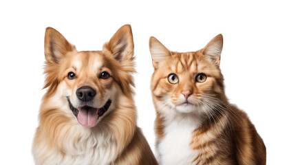 Portrait of Happy dog and cat looking at the camera together and smile isolated on white background