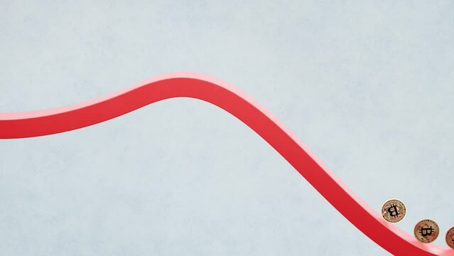 Bitcoin coins roll down on red chart