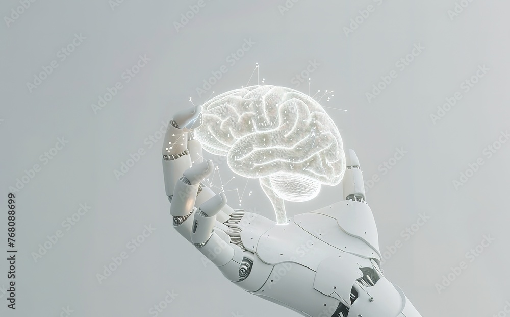 Poster the intersection of cognitive intelligence and artificial technology: visual image of a robotic hand
