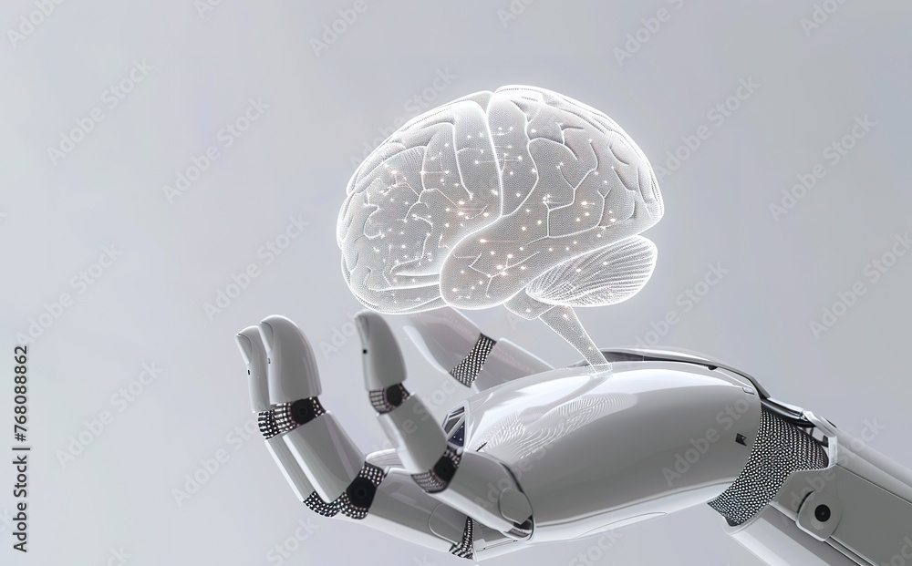 Poster the intersection of cognitive intelligence and artificial technology: visual image of a robotic hand