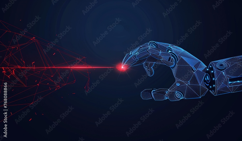 Poster the intersection of cognitive intelligence and artificial technology: visual image of a robotic hand