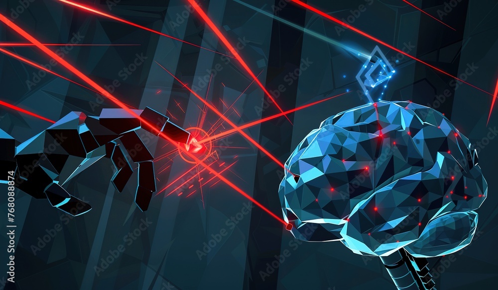 Poster the intersection of cognitive intelligence and artificial technology: visual image of a robotic hand