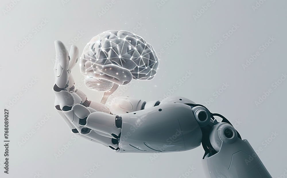 Poster the intersection of cognitive intelligence and artificial technology: visual image of a robotic hand