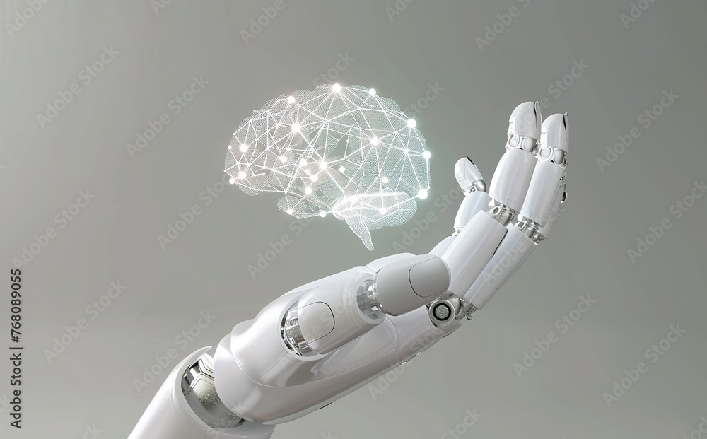 Poster the intersection of cognitive intelligence and artificial technology: visual image of a robotic hand