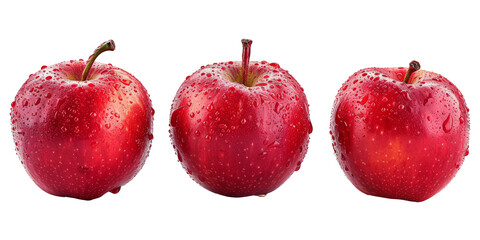 Set of three red apples isolated on transparent background With clipping path. cut out. 3d render