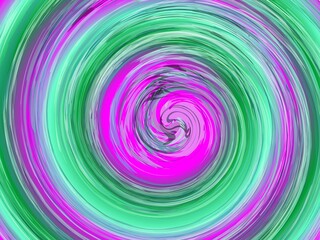 Vortex with circle shapes, green and pink colors - abstract graphic with effect of depth of space, motion, rotation, blur, infinity and mixing colors. Topics: texture, pattern, computer art
